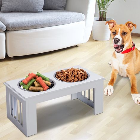 Comedero para perros antideslizante, 58,4 x 30,5 x 25,4 cm, blanco, 2 litros por cuenco.