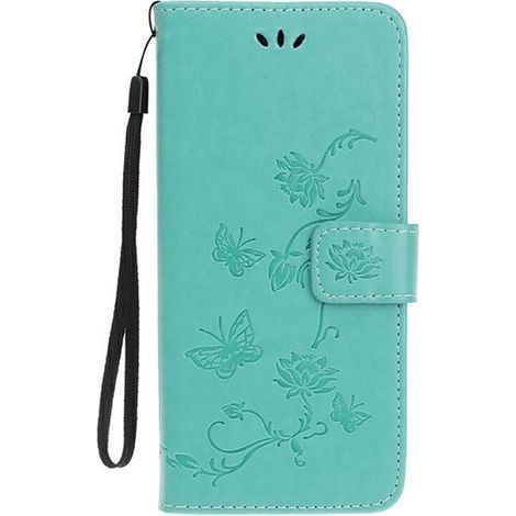 Étui portefeuille pour Samsung Galaxy S20 Ultra - Motif fleurs et papillon - Vert - Coque avec rangement cartes (1/4)