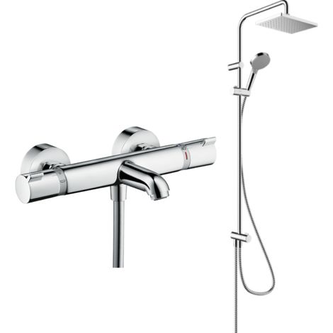 Pack mitigeur bain douche thermostatique HANSGROHE Ecostat Comfort + Colonne HANSGROHE Vernis Shape 230 chromé