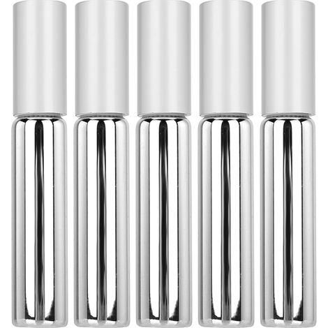 5 bouteilles en verre avec bille roll-on pour huiles essentielles et parfums - Argent (1/5)