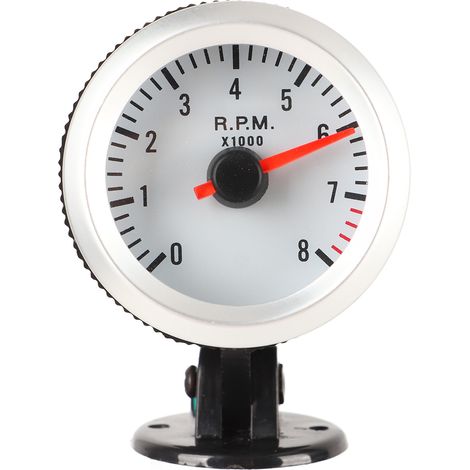 Tachymètre LED 2 pouces (52 mm) avec aiguille rouge et cadran blanc rétroéclairé pour véhicules à essence 1, 4, 6 et 8 cylindres (1/5)
