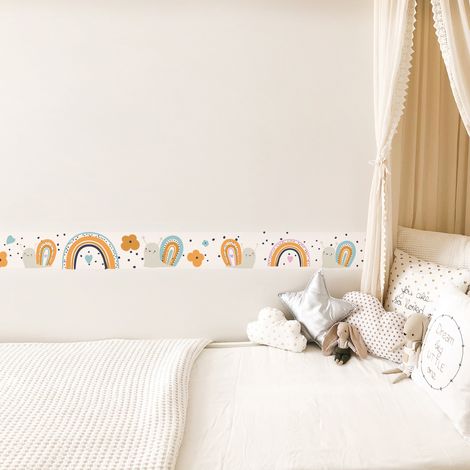 Frise adhésive autocollante 15 cm X 300 cm pour décoration chambre enfant, illustration escargots rigolots sur couleurs pastels. (1/2)