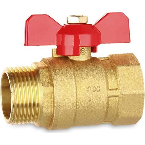 Kugelhahn, 1 Zoll Messing-Kugelhahn mit rotem Absperrklappengriff, Außen-/Innengewinde, voller Durchgang DN25, ideal für Warm-/Kaltwasser (1/5)