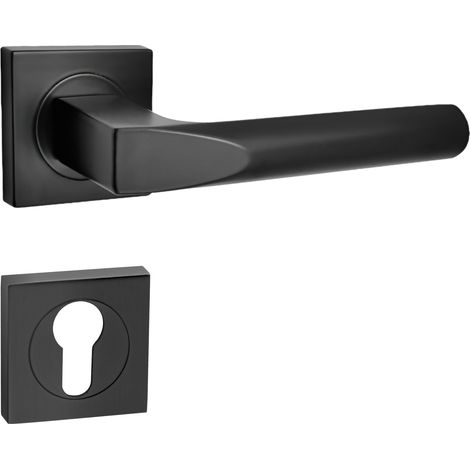 domino Türgriff Drückergarnitur PZ - Profilzylinder Set quadratische Rosette Türklinke für Zimmertür, Bürotür, Kellertür & Innentür Türbeschläge aus Aluminium Schwarz CONO-QR BLACK (1/5)