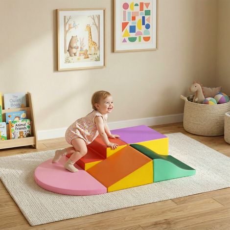 Lot de 6 blocs de motricité en mousse géante pour bébés et tout-petits - certifié CE EN71-1-2-3 - rembourrage EPE avec housse en similicuir lavable (1/5)