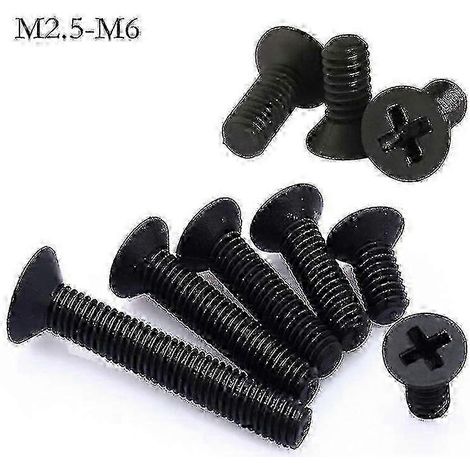 Vis à métaux tête fraisée noire en nylon, M2.5 à M6, Phillips, longueur 5-40 mm, lot de 25 à 100 pièces, quincaillerie plastique. (1/5)