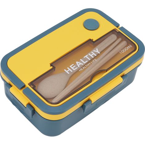 Boîte à lunch en plastique à 3 compartiments, 1000 ml, compatible micro-ondes, de type bento, idéale pour les enfants, les adultes, les étudiants et les employés de bureau. Couleur : bleu élégant. (1/5)