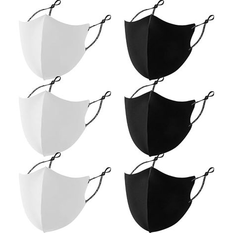 6er-Pack Sonnengesichtsmasken, wiederverwendbare Gesichtsmasken, verstellbare Gesichtsmasken, modische atmungsaktive Gesichtsmasken, Outdoor-Staubschutzhüllen für Männer und Frauen (weiß, schwarz) (1/5)