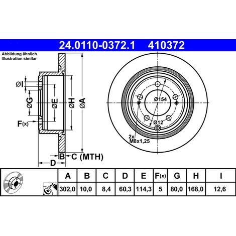 Lot de 2 Disques de frein ATE 24.0110-0372.1 CHRYSLER 0 4743 999AA 0 4743 999AB