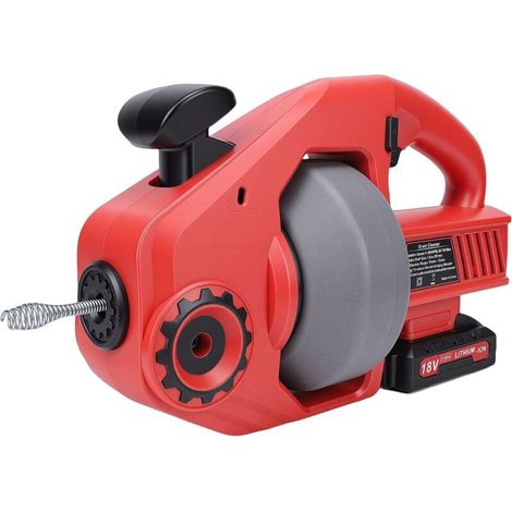 18V Drain Auger, 7.6m Flexible Shaft Drain Auger, Suitable for Pipe Diameters 19-75mm, Ideal for Unblocking Toilets, Sewers and Bathrooms, Red (1/5)