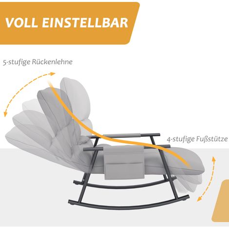 Fauteuil berçant réglable avec dossier et repose-jambes, poche de rangement, housse en microfibre, cadre métallique, gris (1/4)