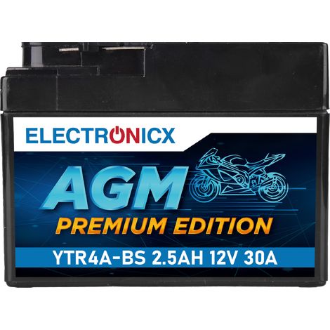 Electronicx YTR4A-BS AGM Roller Batterie 12V 2,5Ah 30A/EN - Hochleistungs-Motorradbatterie - Wartungsfrei & Auslaufsicher - Premium Batterie 12V (1/5)