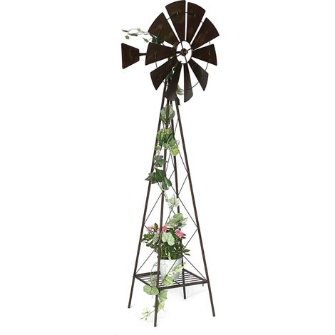 Dandibo – Moulin à vent en métal 170 cm 96019 – Roulement à billes – Résistant aux intempéries – Décoration de jardin marron