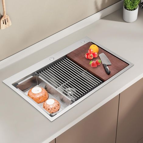 évier en acier inoxydable 304, lavabo de cuisine encastré, lavabo antirouille avec support d'asphalte, planche à découper et autres accessoires, 83,82 55,88 cm (1/5)