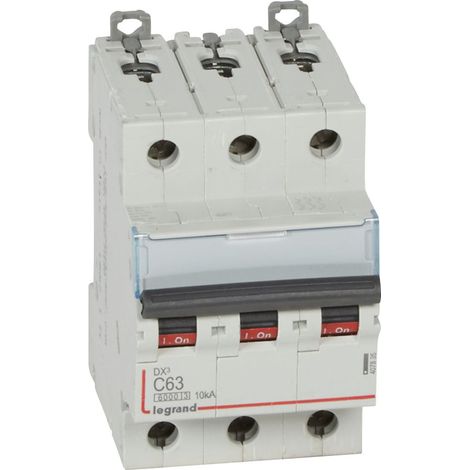 Disjoncteur DX³6000 10kA arrivée haute et départ bas à vis 3P 400V - 63A - courbe C - pour peigne HX³ traditionnel - LEGRAND