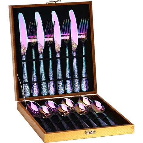 (Ensemble de 16 pièces - couleurs arc-en-ciel) Ensemble en acier inoxydable avec motif en relief