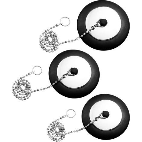 Tapón de fregadero de goma de 3 piezas con cadena de bolas, 40 mm/43 mm/50 mm, para cocina y bañera, color negro. (1/5)