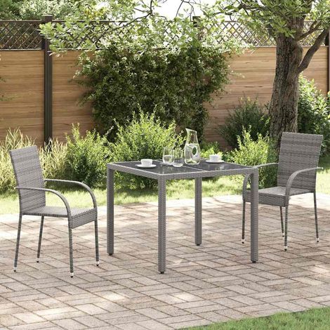 vidaXL Chaises empilables d'extérieur lot de 2 Gris Résine tressée (1/5)