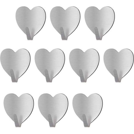 AIDUCHO Crochet Adhésifs Forme de Coeur, 4/10 Pièces Crochet Mural Inoxydable 304 Crochets Muraux 3M Imperméable pour Porte Cuisine Famille et Bureau Salle de Bains Verre Chambre (10 Pièces) (1/4)