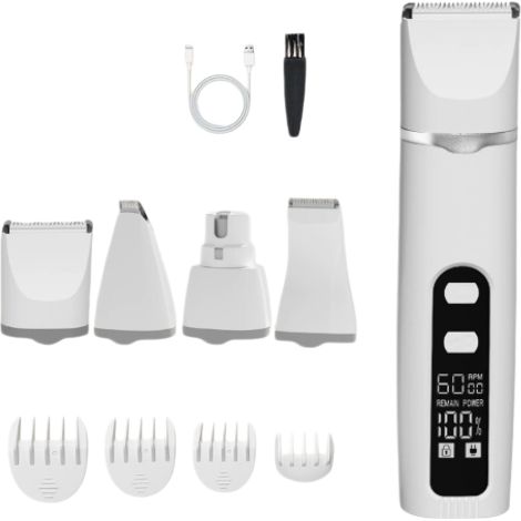 Tondeuse Pour Animaux - 4-en-1 Set Avec Affichage LCD - 3 Têtes De Taille + 1 Tête De Limage À Ongles - Silencieuse 50 dB - Céramique - Pour Chiens Et Chats - 1 Pièce (1/5)