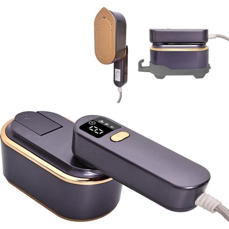 Mini fer à repasser à vapeur avec affichage LED - Pliable à 180° - Portable - 1200 W - 150 ml - Chauffage rapide en 10 secondes - 3 niveaux de vapeur - Pour voyage et maison - Violet (1/5)