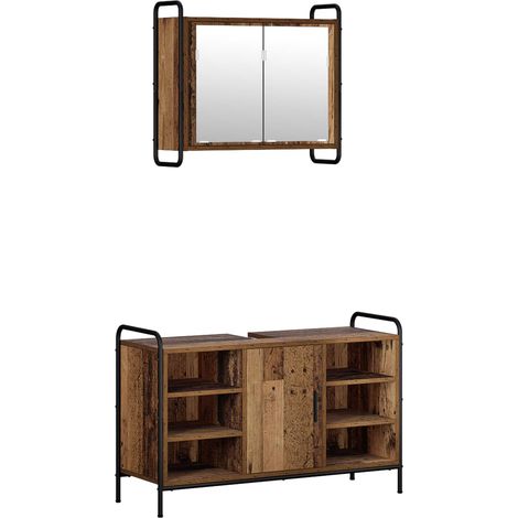 Ensemble d'armoire de salle de bain 2 pièces Bois ancien - vidaXL (1/5)