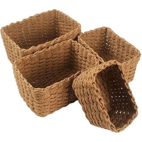 Lot de 5 Paniers de Rangement Tressés en Papier, Corbeilles Empilables Paniers et Boîtes de Rangement,pour Salle de Bain, Organisateur pour Jouets, Langes, Cosmétiques (1/5)