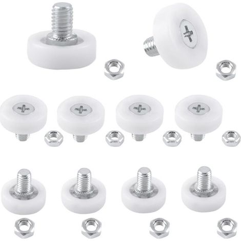 Lot de 10 roulettes de tiroir en plastique POM avec écrous et glissières pour meubles à faire soi-même (diamètre 19 mm)