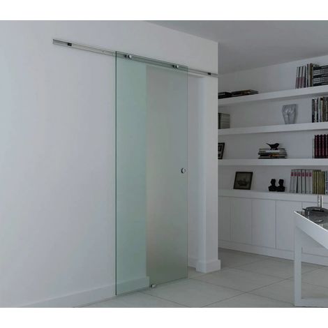 Puerta corredera de vidrio satinado, 77.5/90/102.5x205 cm, carril de aluminio, vidrio transparente (1/5)