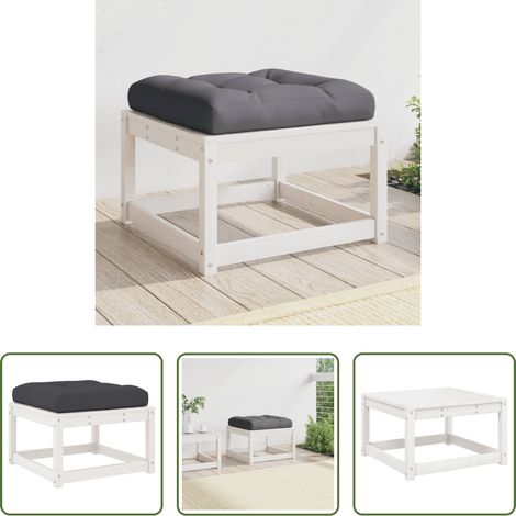 Holz - Gartenhocker mit Kissen Weiß Massivholz Kiefer (1/5)