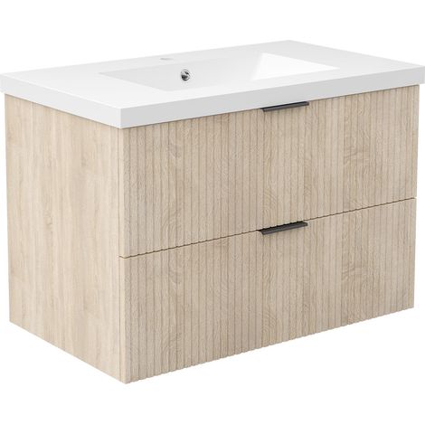 AICA Ensemble de meubles de salle de bain Chêne 80 cm avec 2 tiroirs, vasque inclus