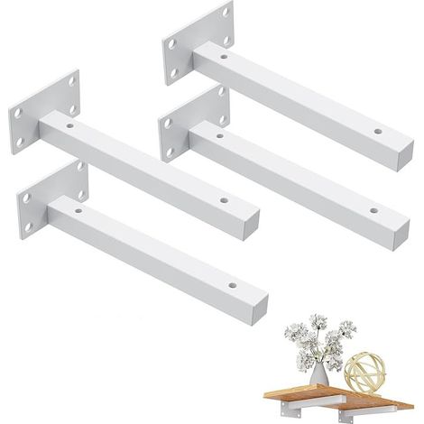 4 Pcs Équerre Étagère Support Étagere pour Murale Fixation,Supports d'étagère Murale,Robuste Support Flottant IndustrielsBlanc(25cm) (1/5)