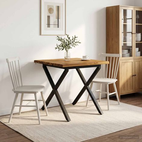 Tavolo da pranzo con bordo vivo in legno massello di acacia e acciaio 70 x 70 x 75 cm, 16.8kg - PANGIVO (1/5)