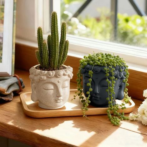 (Tj008-37) Statue de Bouddha créative en pot de fleurs, plantes vertes en pot, décoration pour la maison, la cour ou le jardin, ornement artisanal en résine (1/5)