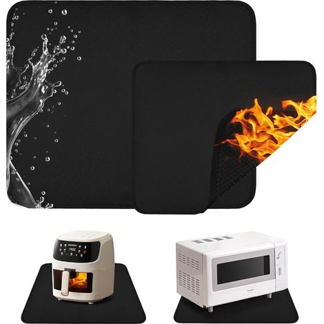 2 Pièces Tapis de Protection Anti Feu, Tapis en Silicone Résistant à la Chaleur 64 x 50 cm + 38 x 46 cm Couverture Anti Feu, Friteuse Air, pour Micro Ondes, Machine Pain (1/5)