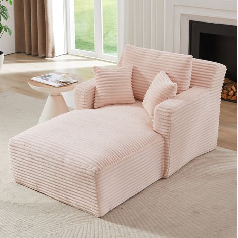Méridienne 1 place en velours côtelé, 166 x 100 x 82 cm, rose, HAVRYA (1/5)