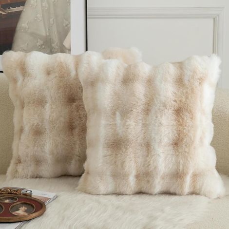 Taie d'oreiller TuseRxln - Dream Textiles - Mélange polyester-laine ultra-doux, recto effet fourrure de chat et verso velouté - Lot de 2 - Blanc - Idéale pour canapé, lit ou salon (1/5)