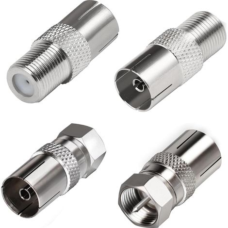 Lot de 4 adaptateurs de prise d'antenne - Fiche F vers fiche coaxiale mâle et F vers coaxial - Adaptateur d'antenne TV pour antenne satellite - Convertisseur de câble d'antenne pour TV et récepteur (1/5)