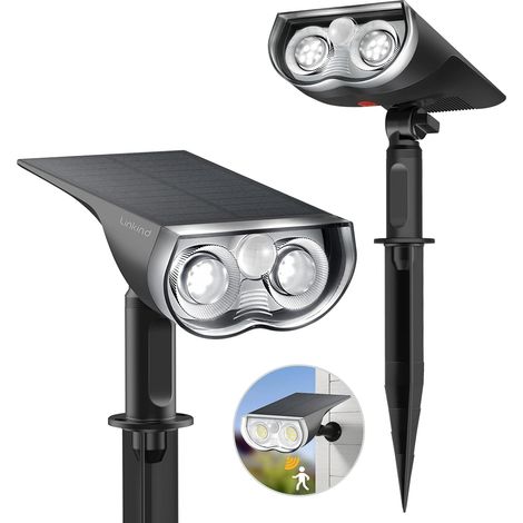 Linkind lampe solaire extérieur détecteur mouvement 800lm blanc froid jardin allée chemin (1/5)
