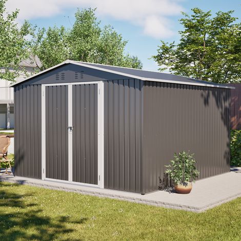 Abri de jardin 300x311,4x300 cm avec porte verrouillable cadre de sol pour rangement extérieur jardin terrasse en métal gris (1/5)