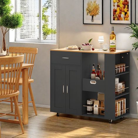 Buffet Cuisine, Meuble de Rangement avec 1 tiroirs, 2 Portes et 2 Ouvert étagère réglable, Style Contemporain, Buffet Salle à Manger et Cuisine, 102 x 46 x 92 cm, Noir et Bois Naturel (1/5)