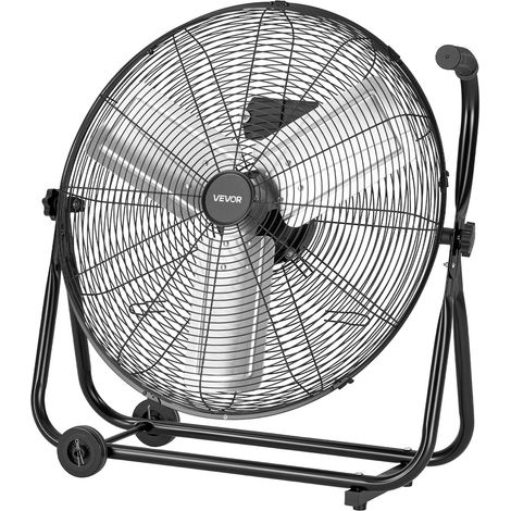 VEVOR Bodenventilator Ø609,6mm, Windmaschine 360° Neigbar, Standventilator mit 3 Geschwindigkeitsstufen, Trommelventilator Tragbar mit Griff Rollen & 1,6m Kabel, Industrie-Ventilator für Garage Lager (1/5)