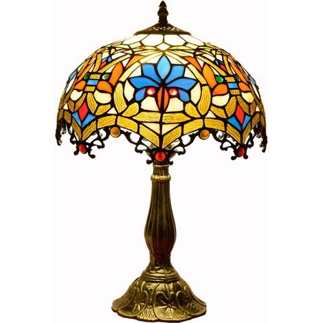 ALPINALUZ Lámpara de mesa inspiración Tiffany con mosaico floral en cristal "AURORA"-E27 (1/5)