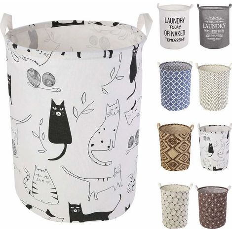 Panier à linge de 19,7 pouces, panier de rangement pliable avec poignées de transport faciles, en coton et lin rond imperméable