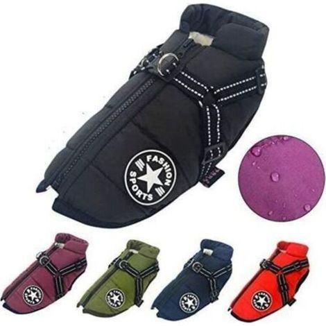 Wasserdichter Hundemantel in XXL – Leichtes Material mit Fellfutter – Verstellbarer Riemen und robuster D-Ring – Schwarz