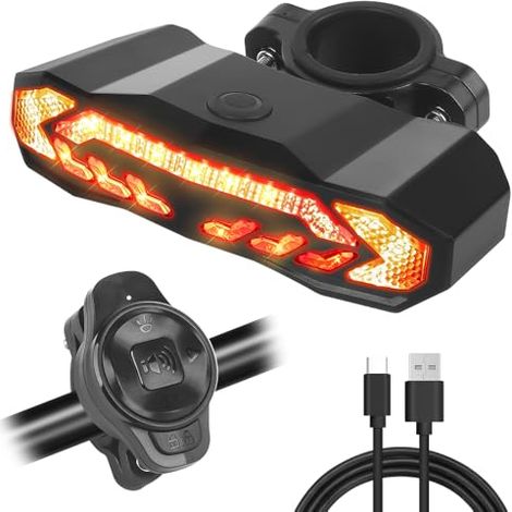Alarma de bicicleta 5 en 1 con control remoto, sistema de alarma de 110 dB con timbre, alarma antirrobo recargable por USB con función de dirección para bicicleta, motocicleta, ciclomotor y scooter.