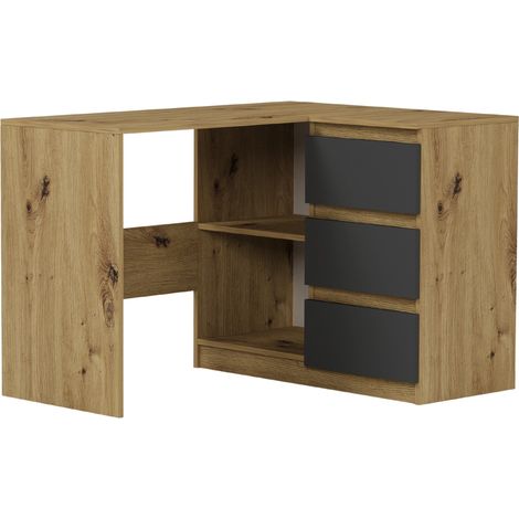 Eckschreibtisch rechts mit Schubladen Artisan Mix Anthrazit 112 x 87 cm - Modern N4L