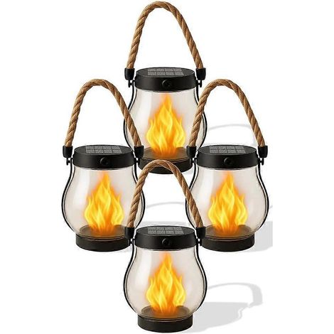 Set mit 4 wasserdichten Solarlaternen für den Außenbereich mit tanzender Flamme zur Dekoration von Garten und Hof (1/5)