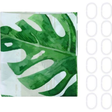 Rideau de Douche Imprimé Feuilles Plantes, Imperméable Anti-Moisissure 150x180cm Déco Salle de Bain (1/5)