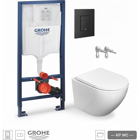 Pack WC Bastidor empotrado GROHE cisterna y pulsador negro mate con inodoro suspendido Round Smart 52 cm Tornado 3.0 Soft-Close de Koller Pool